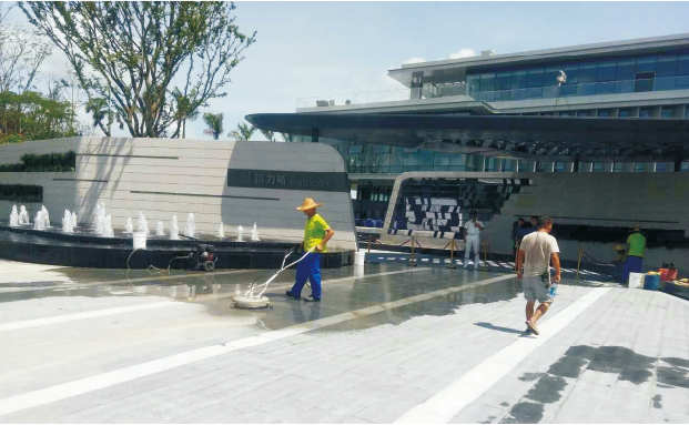  惠州水口新力城花岗石地面高压水射流清洗